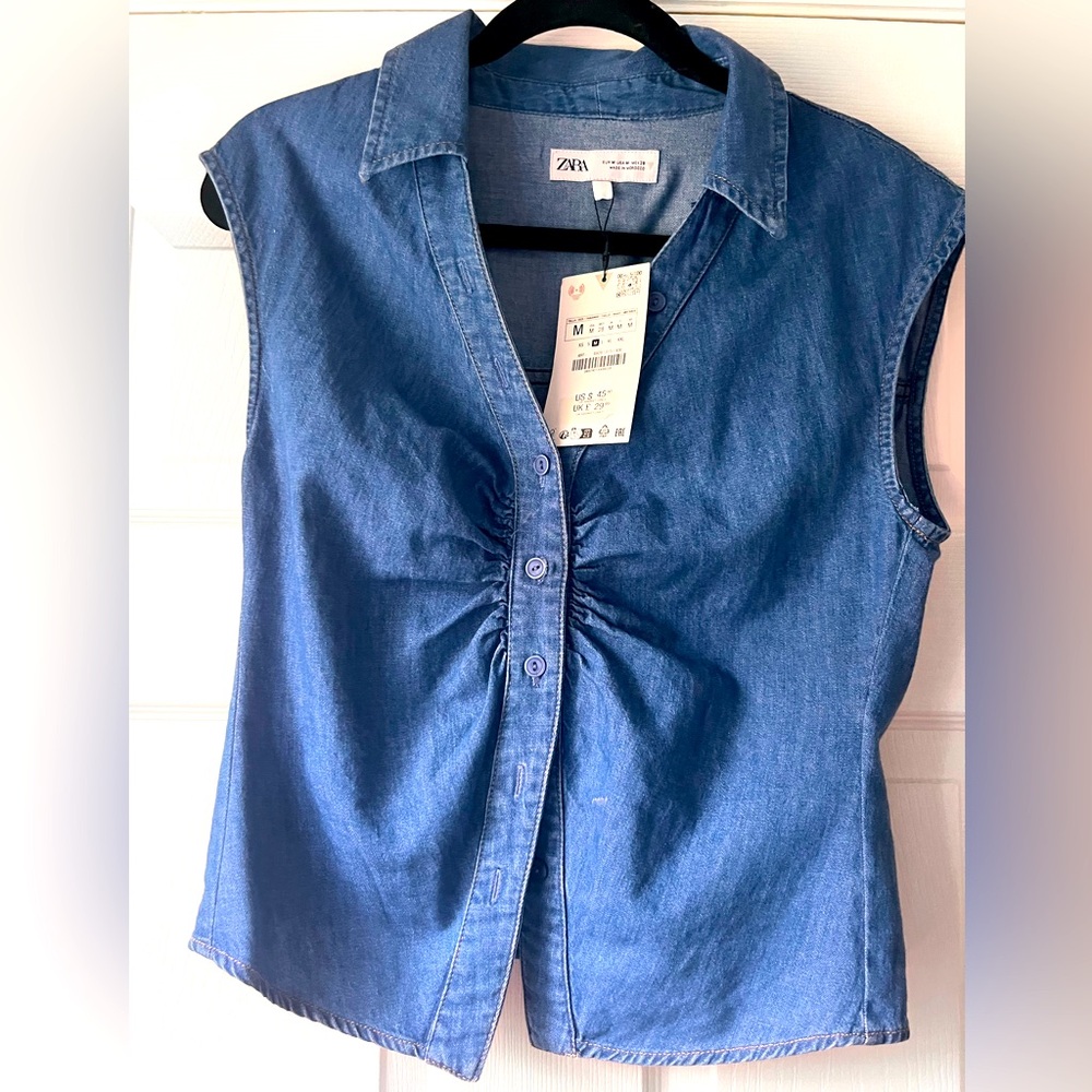 Zara Blue Denim Vest - Size M - NWT